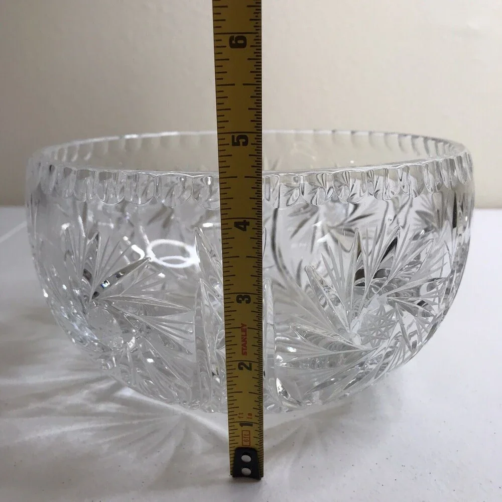 Vintage Brilliant Cut Crystal Centerpiece Serving Bowl Pinwheel Starburst Swirl